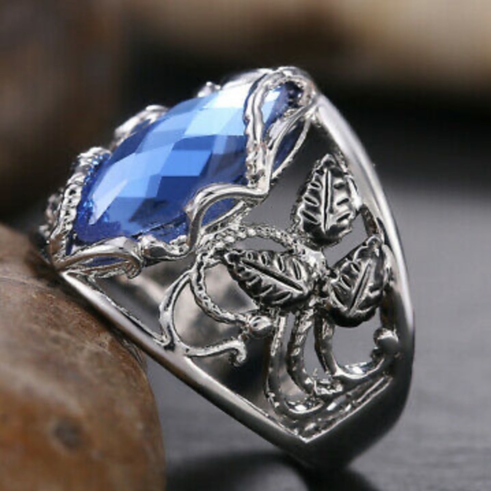 NEW 925  Silver Marquise Cut Blue/Stone Ring - Picture 13 of 14